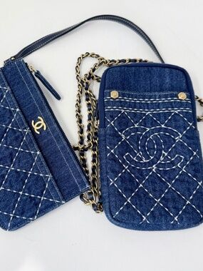 Chanel Denim Crossbody Phone Case and Clutch Wallet Set